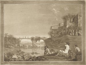 Paysage avec des nymphes se baignant - Hubertus van Hove