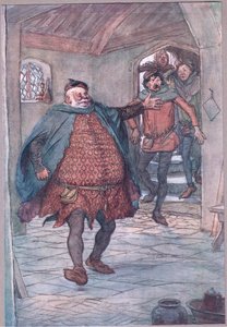 Entrent Falstaff, pistolet, Nym et Bardolph (illustration de Les Joyeuses Commères de Windsor)