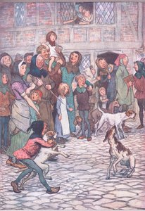 Pourquoi vos chiens aboient-ils ainsi ? Y a-t-il des ours en ville ? (illustration de Les Joyeuses Commères de Windsor) - Hugh Thomson
