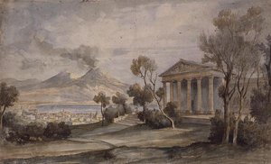 La Villa Saliceti, Naples en bas et le mont Vésuve au loin - Hugh William Williams
