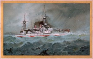 S.M.S. Linienschiff Brandenburg (blason aigle rouge sur bouclier blanc, S.M.S. Wörth = aigle impérial noir sur bouclier doré) - Hugo Graf