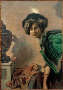 Portrait de femme (En dolman vert) - Hugo von Habermann