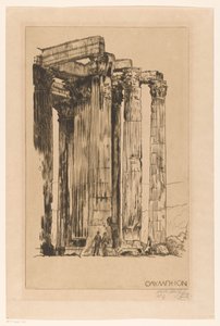 Olympieion avec deux hommes devant une colonne - Huib Luns (signed by artist)