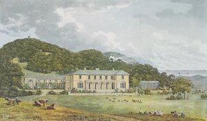 Façade sud avec façade ouest en perspective, du Livre Rouge pour Antony House, c.1812 - Humphry Repton