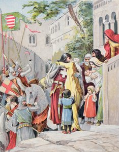 Jean Hunyadi embrasse sa femme, Erzsébet Szilágyi, alors qu