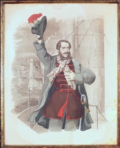 Portrait de Lajos Kossuth (1802-94) au Pont des Chaînes à Budapest, 1849 - Hungarian School