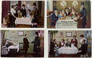 Cartes postales représentant la famille juive à Rosh Hashanah