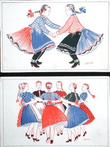 Cartes postales représentant des danses traditionnelles hongroises, vers 1947-48 - Hungarian School