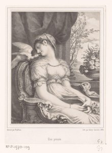 Femme assise avec un livre et un oiseau blanc - Hyacinthe Louis Victor Jean Baptiste Aubry Lecomte