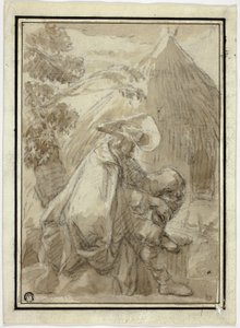 Homme assis dans un manteau par Thatched Hut - III Follower of Herman Saftleven