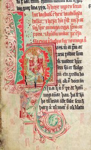 Initiale historiée H, de Skarosbok (Le Livre de Skard) c.1350 - Icelandic School