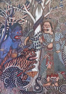 Le prêtre libère le singe, le serpent et le tigre du puits - Ida Bagus Gelgel