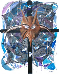 Croix au masque à cornes sinistre