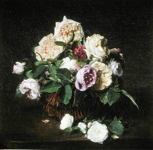 Roses dans un panier sur une table - Ignace Henri Jean Fantin Latour