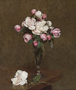 Roses roses et blanches dans une flûte à champagne - Ignace Henri Jean Fantin Latour