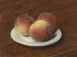 Trois pêches sur une assiette, 1868