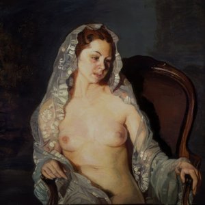 (Femme assise nue avec mantille transparente) – XXe siècle