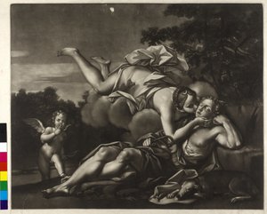 Mezzotinte par Ignatius Unterberger Séléné et Endymion - Ignaz Unterberger