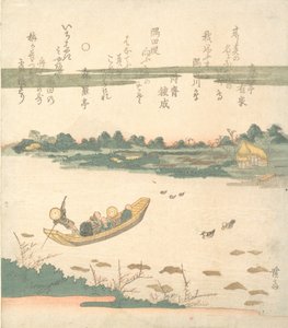 Bateau traversant la rivière Sumida, vers 1840 - Ikeda Eisen
