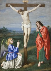 Christ crucifié entre un ange et Saint Jean l