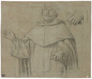 Un saint dominicain, peut-être Saint Pierre Martyr, mi-longueur, tenant un livre