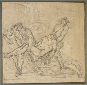 Saint Abdon et Saint Sennen enterrant des martyrs chrétiens, 1653-1657 - Il and Brueghel, Abraham Borgognone