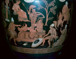 Cratère à volutes grec à figures rouges avec scène du sac de Troie, 4ème siècle av. J.-C. - Illupersis Painter