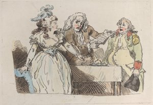 Une jeune héritière se prépare à signer un document, 1780-1800 - Imitator of Thomas Rowlandson.