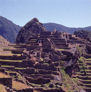 Bâtiments en terrasse de la citadelle à Machu Picchu - Incan