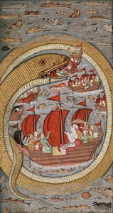 Un serpent monstrueux dévorant la flotte royale, vers 1670-1690 - Indian School