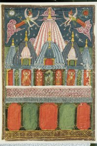 Un temple contenant une image de Venu-gopala-krishna avec deux danseuses exécutant une danse pour la divinité