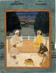 Six saints soufis assis sur une terrasse; Khvaja Mu