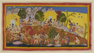 Bharata et Shatrughna se jettent aux pieds de Rama, qui embrasse ses jeunes frères - Indian School