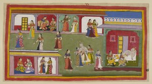 Le roi est aidé à rentrer dans son palais par ses reines. Il répudie Kaikeyi, lui disant de vivre dans le palais comme une veuve car il ne veut plus la voir, et est aidé à se coucher par Kausalya et Sumitra, tandis que les reines inférieures - Indian School