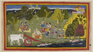 Les compagnons ont atteint la rivière Ganga à Srngaverapura. Rama et Sita sont assis sur un tapis de paille sous un arbre - Indian School