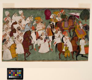 Akhi Singh chevauchant avec son entourage, vers 1750