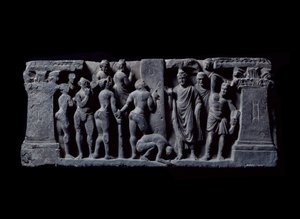 Art du Gandhara (ou Gréco-bouddhisme) : « Les archers de Devadatta attaquent Gautama » Relief de l