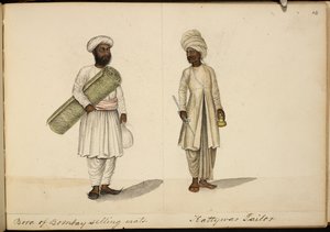 Vendeur de tapis Bohori; tailleur de Kathiawar - Indian School