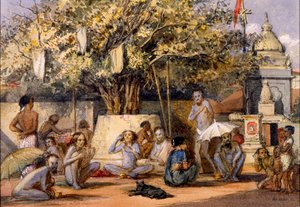 Byragis, mendiants religieux hindous se préparant pour un festival, Beach Candy, Bombay - Indian School