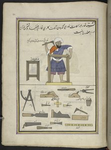 Charpentier, 86 dessins reliés en un volume représentant des métiers et occupations au Cachemire, des artisans montrés au travail avec leurs outils et équipements, par un artiste du Cachemire, probablement à Srinagar, c.1850-60 - Indian School