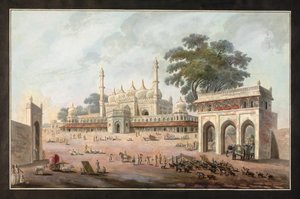 Chandi Chauk et la mosquée de Munny Begum, Murshidabad, c.1795 - Indian School
