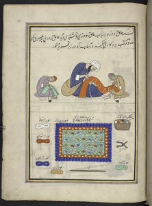 Artisans brodant des tapis en feutre (namda), 86 dessins reliés en un volume représentant des métiers et occupations au Cachemire, Artiste du Cachemire, probablement à Srinagar, c.1850-60 - Indian School