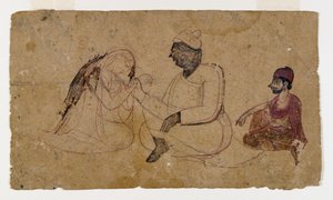 Dessin de trois figures assises, vers 1750 - Indian School