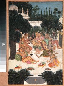 Huit femmes et un enfant sur une terrasse de palais - Indian School