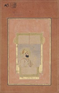 Farrukh Siyyar assis à une fenêtre, tenant un sarpech en or - Indian School