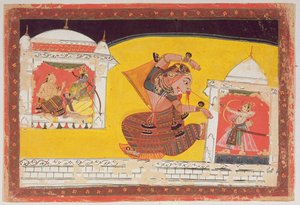 Laksmama coupe le nez de Surpanakha, du Ramayana, inscrit au verso en Devanagari, Malwa, École Rajput, fin du XVIIe siècle - Indian School