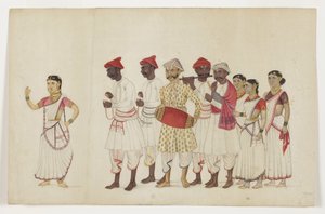 Quatre danseuses en procession avec des musiciens, c.1830 - Indian School