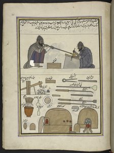 Souffleurs de verre, 86 dessins reliés en un volume représentant des métiers et occupations au Cachemire, les artisans sont montrés au travail avec leurs outils et équipements, par un artiste du Cachemire, probablement à Srinagar, vers 1850-60 - Indian School