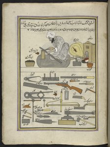Armurier, 86 dessins reliés en un volume représentant des métiers et occupations au Cachemire, les artisans sont montrés au travail avec leurs outils et équipements, par un artiste du Cachemire, probablement à Srinagar, vers 1850-60 - Indian School