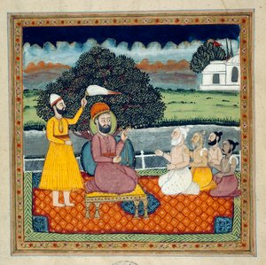 Guru Nanak, le fondateur de la religion sikh, en dispute avec des sages hindous - Indian School